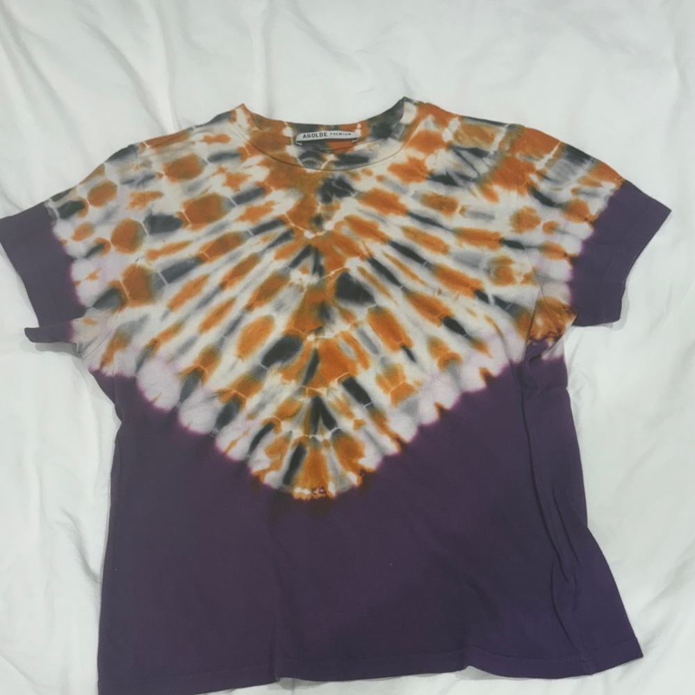 Agolde Premium Tie-Dye T-Shirt in Orange and Gray